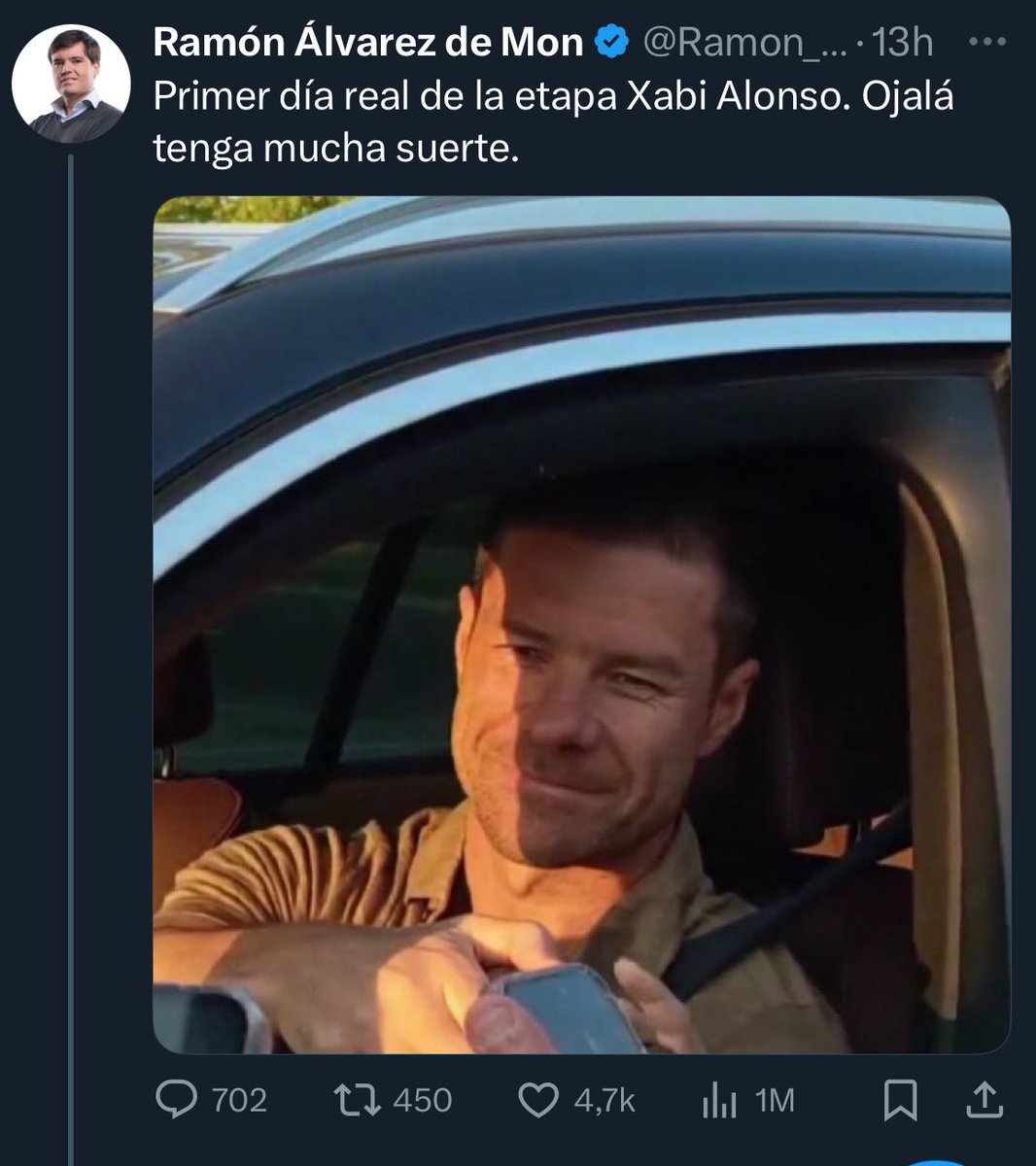 Míster Seitán (@cuentamister) on Twitter photo Cuando Xavi llevaba 1 mes de entrenos con un Barça que cogió 9º en la jornada 12, esto es lo que decía <a href="/Ramon_AlvarezMM/">Ramón Álvarez de Mon</a> .
Cuando Xabi Alonso tras 1 mes de entrenos se come 4 del QSG con una 1ª parte donde tuvo el 23% de posesión, el mismo Ramón, se inventa que eso no cuenta y Cuando Xavi llevaba 1 mes de entrenos con un Barça que cogió 9º en la jornada 12, esto es lo que decía <a href="/Ramon_AlvarezMM/">Ramón Álvarez de Mon</a> .
Cuando Xabi Alonso tras 1 mes de entrenos se come 4 del QSG con una 1ª parte donde tuvo el 23% de posesión, el mismo Ramón, se inventa que eso no cuenta y