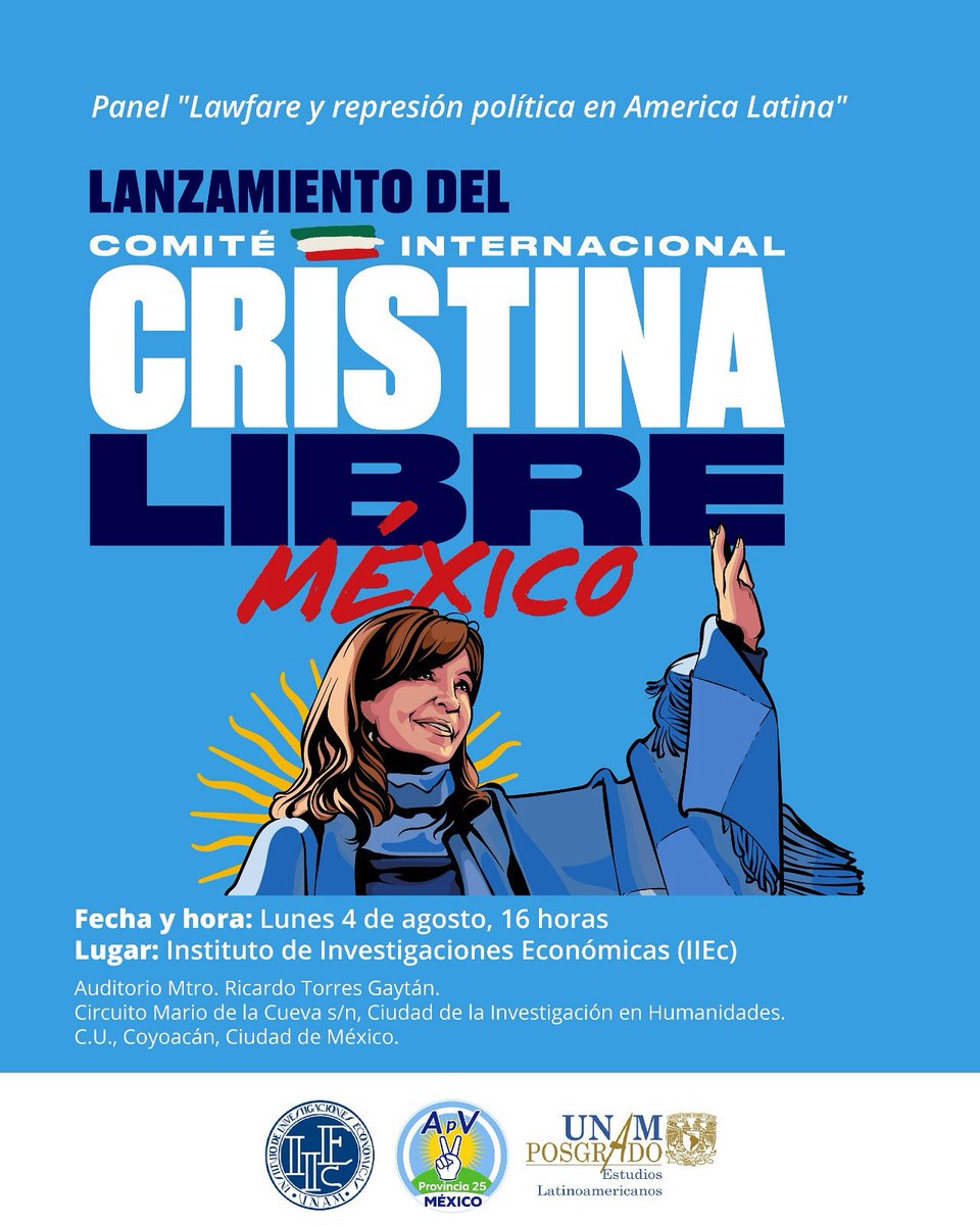 Hoy 19:30 (hora Argentina) lanzamos en México 🇲🇽 el Comité Internacional #CristinaLibre.
Miralo en vivo por YouTube. youtube.com/watch?v=cUvQOM…