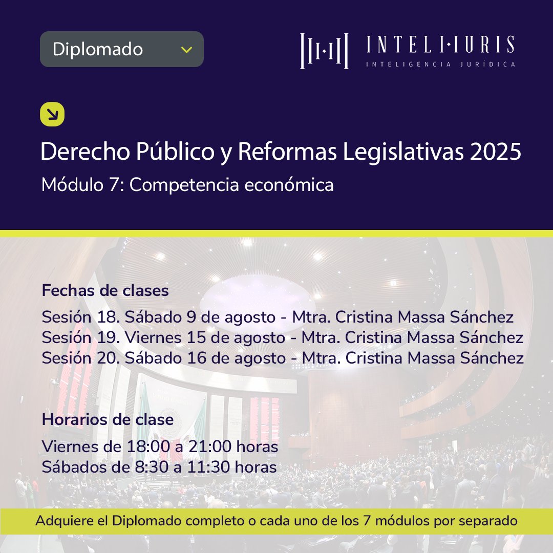 Inteli-Iuris (@inteli_iuris) on Twitter photo ¿Cómo se sancionan las concentraciones ilícitas?
📚 En el Módulo 7 del Diplomado en Derecho Público analizamos el control de fusiones y su revisión jurídica.
🎓 Con Cristina Massa y coodinado por <a href="/jrxopa/">José Roldán Xopa</a>
📲 Inscríbete al módulo → bit.ly/4jXyy2T ¿Cómo se sancionan las concentraciones ilícitas?
📚 En el Módulo 7 del Diplomado en Derecho Público analizamos el control de fusiones y su revisión jurídica.
🎓 Con Cristina Massa y coodinado por <a href="/jrxopa/">José Roldán Xopa</a>
📲 Inscríbete al módulo → bit.ly/4jXyy2T