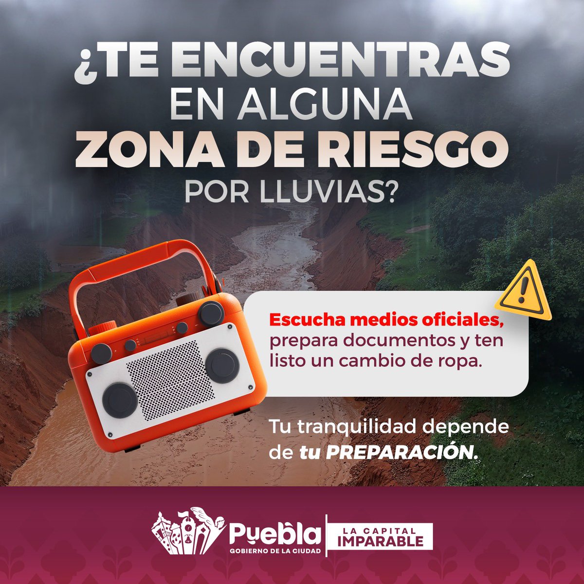 🌧️ Si estás en una zona de riesgo durante la lluvia, actúa con responsabilidad y prevención:

🚨 Mantente informado a través de canales oficiales.