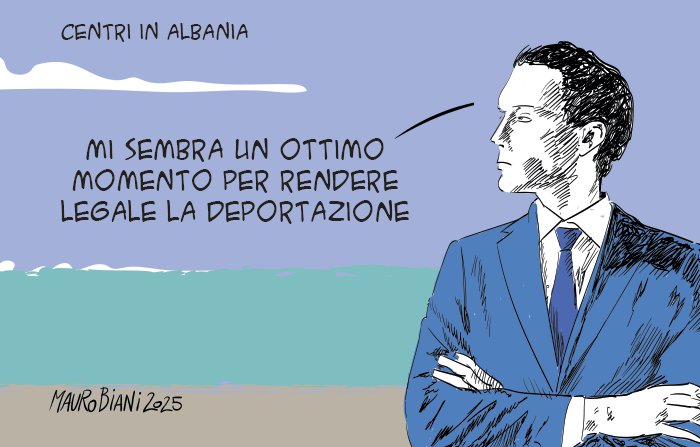 nonsonpago (@nonsonpago1) on Twitter photo Centri in #Albania
Mi sembra un ottimo momento per rendere legale la #deportazione
#Biani !❣️
Sì...un ottimo momento.😞
Fondi sprecati.🤬
La Corte di giustizia dell'#UE boccia il #modelloAlbania.
#Migranti
#Persone !
#Meloni
#GovernoDellaVergogna !
<a href="/maurobiani/">Mauro Biani</a>
<a href="/repubblica/">Repubblica</a> Centri in #Albania
Mi sembra un ottimo momento per rendere legale la #deportazione
#Biani !❣️
Sì...un ottimo momento.😞
Fondi sprecati.🤬
La Corte di giustizia dell'#UE boccia il #modelloAlbania.
#Migranti
#Persone !
#Meloni
#GovernoDellaVergogna !
<a href="/maurobiani/">Mauro Biani</a>
<a href="/repubblica/">Repubblica</a>