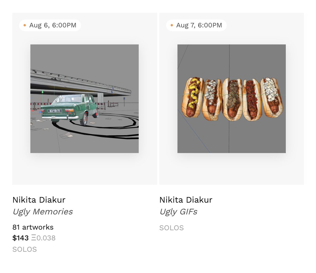 Ugly GIFs are now live on the site. 6 works, editions of 20, 0.02 ETH each. Link below.