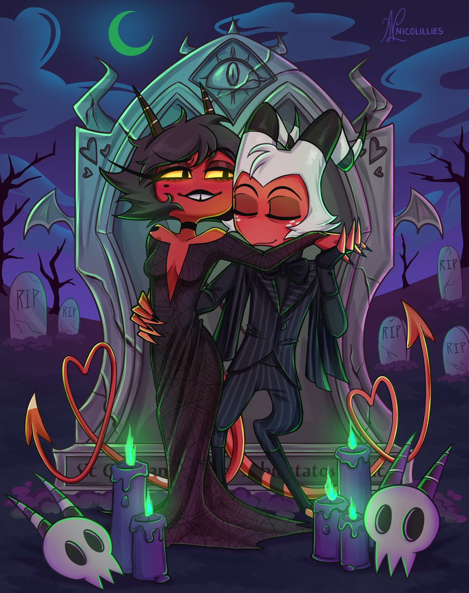 We’re approaching my favorite time of year!

🎃 Halloween Series 🎃

Millie and Moxxie as Morticia and Gomez Addams #HelluvaBoss #HelluvaBossFanart