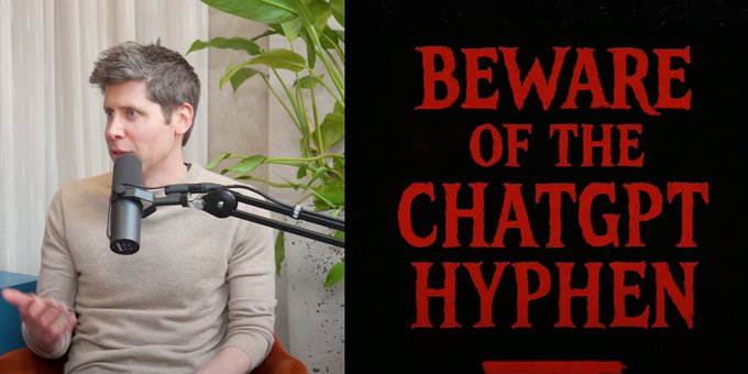 Beware of the ChatGPT Hyphen image with a person speaking and a warning text