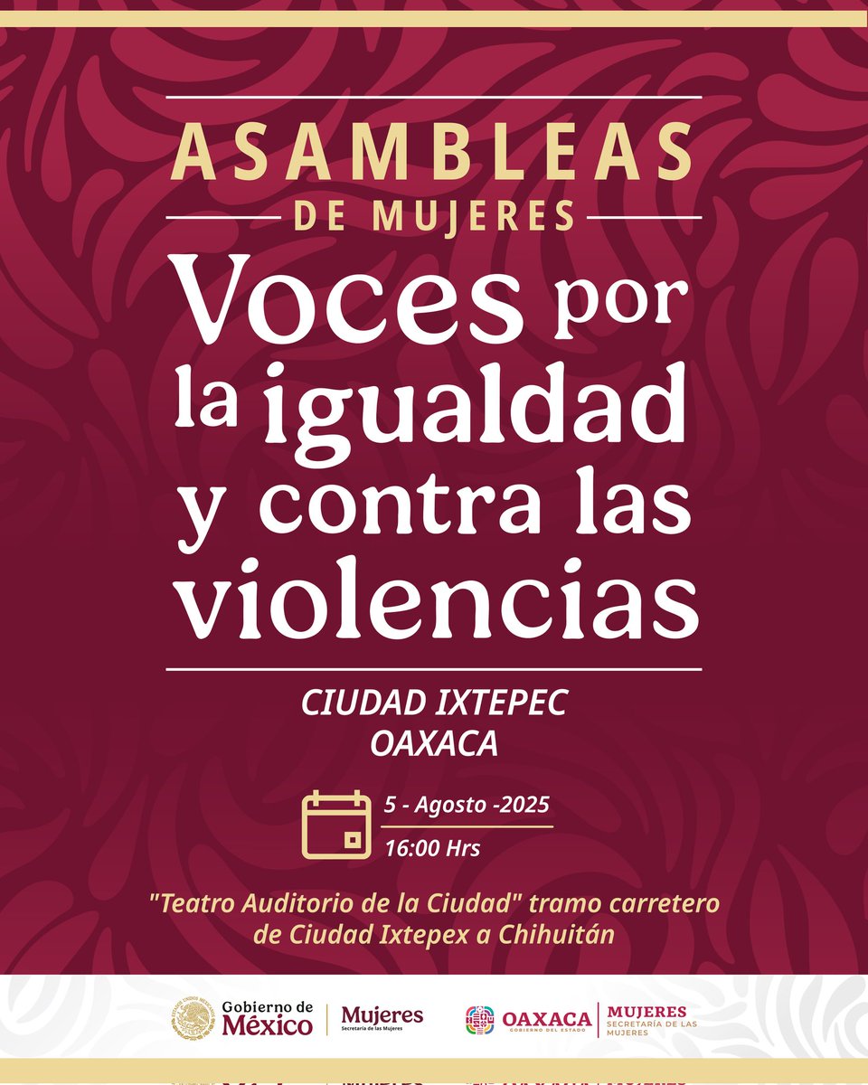 Las invitamos a participar en las Asambleas de Mujeres “Voces por la Igualdad y contra las Violencias”, en este gran espacio tendremos la oportunidad de dialogar, proponer y transformar juntas nuestras realidades para construir un futuro libre de violencias