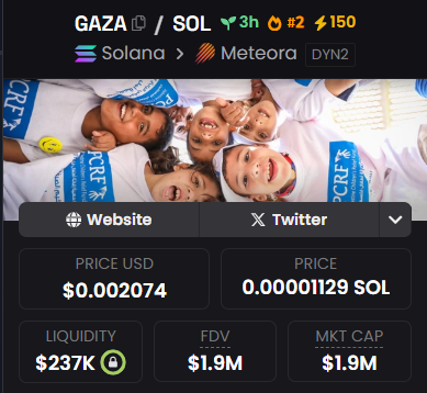 Yakuza_Crypto_'s tweet photo. I just bought $GAZA here

Sympathy for kids and the ongoing war is enough pumpamentals for this. 

Launched on Bagsapp by https://t.co/Veiq8uk84K, and all royalties and fees go directly to the children's relief fund

I don't care about any politics or emotions, I'm just chasing gains with this.

  I'm quite certain this blasts past $10M easy as added incentive, when it does go past $10M @finnbags will donate $250K to the childrens relief fund.

You know what to do
CA: a4WcyMS183n6anrtQ5r9i4YVX2VuT7b2h3NywnEBAGS