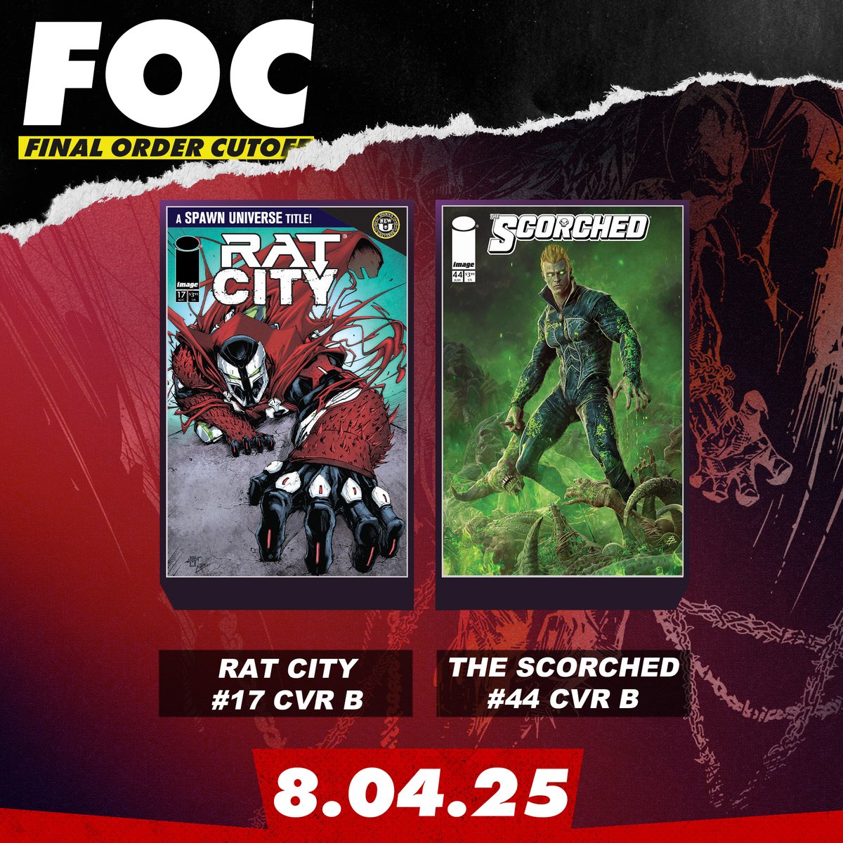 McFarlane Comics Official (@mcfarlanecomics) on Twitter photo First FOC of AUGUST! What are you pre-ordering today?
RAT CITY #17
THE SCORCHED #44
#ratcity #scorched #comics #FOC #spawn #mcfarlanecomics #comicart <a href="/Todd_McFarlane/">Todd McFarlane</a> <a href="/ImageComics/">Image Comics</a> First FOC of AUGUST! What are you pre-ordering today?
RAT CITY #17
THE SCORCHED #44
#ratcity #scorched #comics #FOC #spawn #mcfarlanecomics #comicart <a href="/Todd_McFarlane/">Todd McFarlane</a> <a href="/ImageComics/">Image Comics</a>