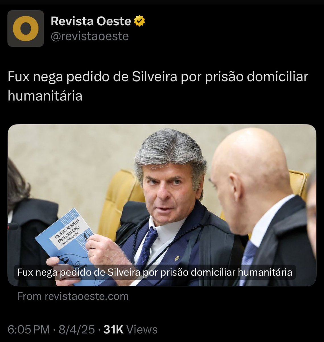 Maxcardoso's tweet photo. Fux assumiu o risco da morte  de Daniel Silveira. https://t.co/ft1q15fefr