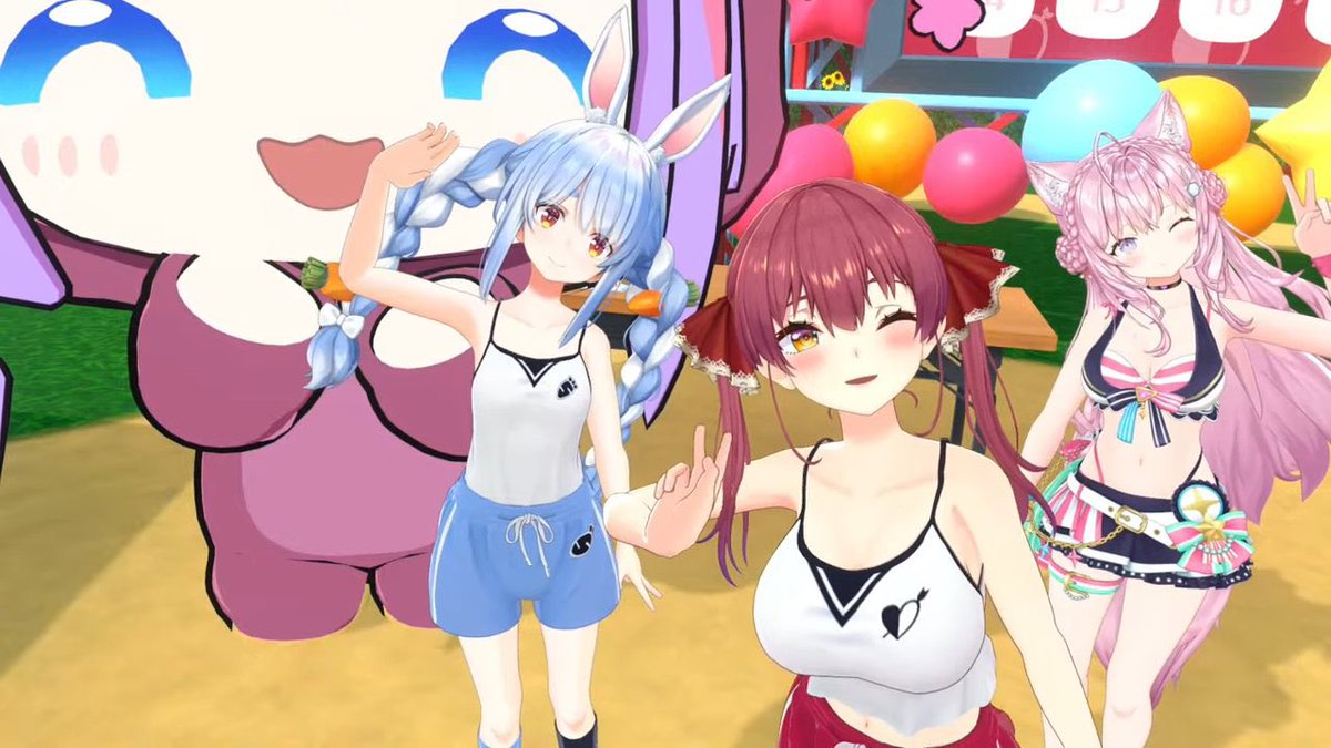 頭ピンク3人に囲まれるぺこら😏
おはようございました！！☀️
 #ぺこマリ体操