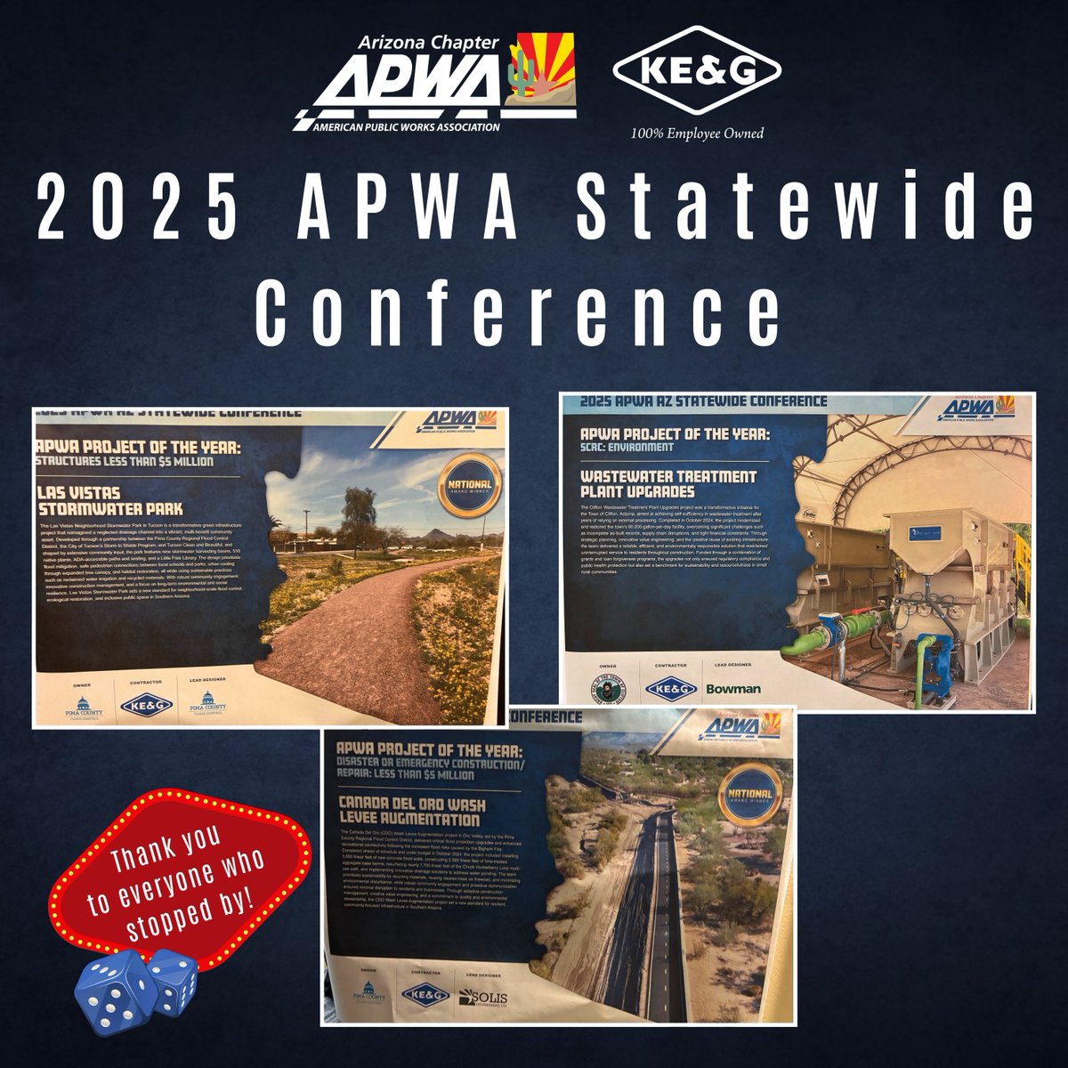 construction_ke's tweet image. Huge thanks to everyone who stopped by Booth #37—it was a pleasure connecting with fellow industry professionals, sharing what KE&amp;amp;G is all about, and soaking in the casino-themed fun at El Conquistador Tucson.

#APWA #ArizonaChapter #KEGconstruction #Construction