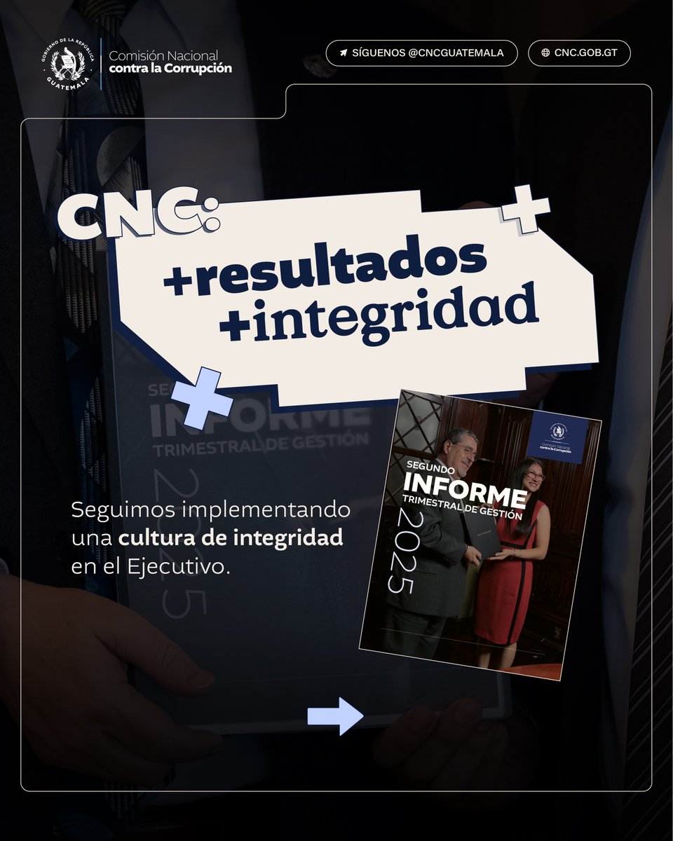 CNCguatemala's tweet photo. 📊 ¡CNC: +resultados, +integridad!

📖 Como parte de la rendición de cuentas, recientemente entregamos nuestro Segundo Informe Trimestral de Gestión 2025. https://t.co/nb4giTlei0