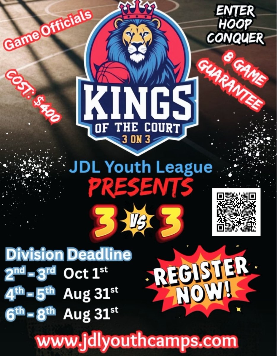 ⏰ 27 DAYS LEFT! ⏰ The clock is ticking! You have just 27 days to register for the J.D. Lewis Kings of the Court 3-on-3 League!