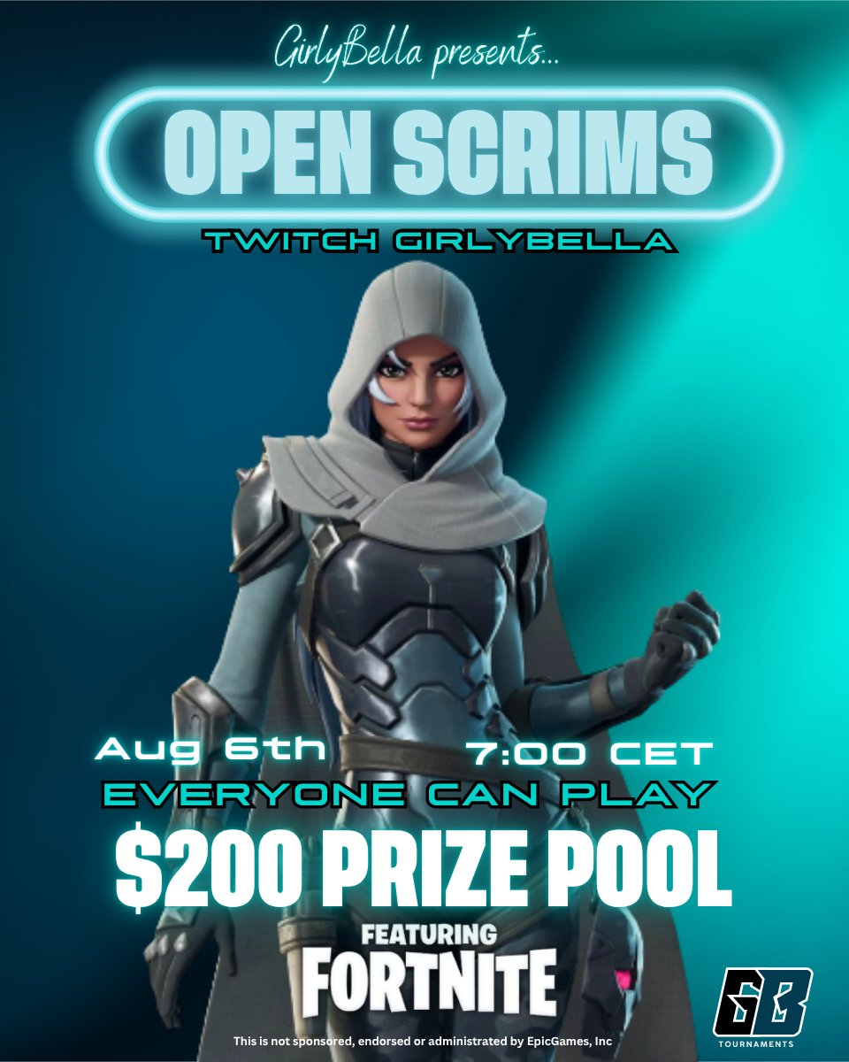 GirlyBella (@igirlybella) on Twitter photo Open Scrims for everyone to play!
🏆 $200+ Prize Pool
📅 Aug 6th
🎮 Builds + ZB
⏰ 7:00 CET PM
♻️Like , Retweet & Tag your duo.
💬Most Liked replies will guarantee early codes. Open Scrims for everyone to play!
🏆 $200+ Prize Pool
📅 Aug 6th
🎮 Builds + ZB
⏰ 7:00 CET PM
♻️Like , Retweet & Tag your duo.
💬Most Liked replies will guarantee early codes.