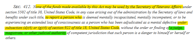 Contained within this year's Mil Con-VA appropriations bill (H.R. 3944) which is inching closer to President Trump's desk is Section 412 which would repeal the veterans gun ban by stopping new names going into NICS without due process. But it's not enough! ...