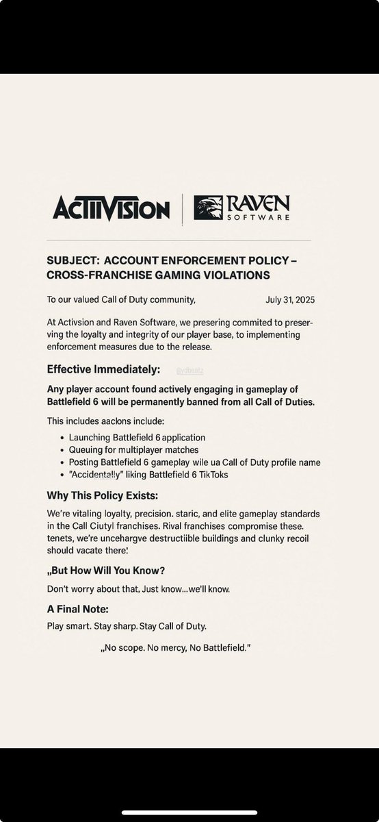 Ain’t no way Activision just sent me this warning!