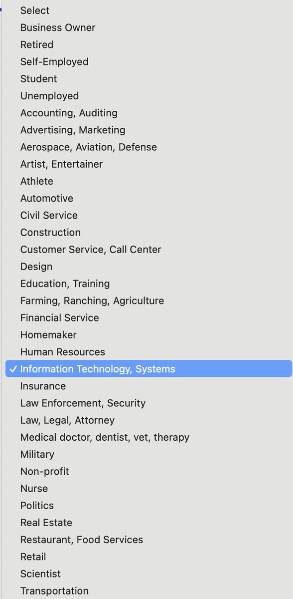 it's crazy how the list of occupations doesn't include any job I've had (or the job of like anyone I
