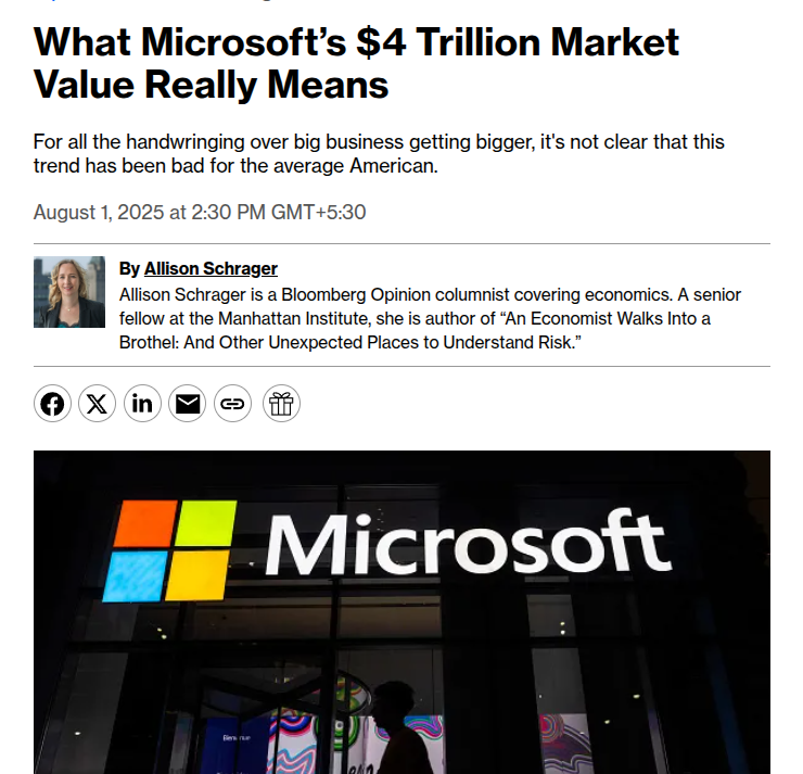 Microsoft crossing $4T shows how much market value now sits inside just ...
