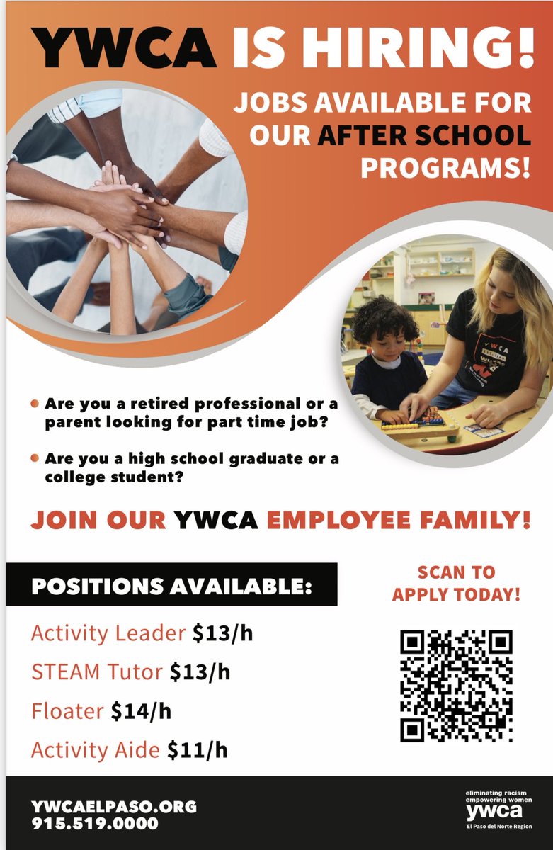 The YMCA is hiring, please help us share ⁦<a href="/SISD_HS/">Carlos Guerra III</a>⁩ ⁦<a href="/SISD_Herrera/">Enrique Herrera</a>⁩ ⁦<a href="/SISD_PR/">Daniel Escobar</a>⁩ ⁦<a href="/SISD_ES/">Jennifer Trejo</a>⁩ ⁦<a href="/michaelanajera1/">Michael Najera</a>⁩ ⁦<a href="/EPISD_COTE/">Marivel Macias</a>⁩ ⁦<a href="/JNunn_ADM/">James Nunn</a>⁩