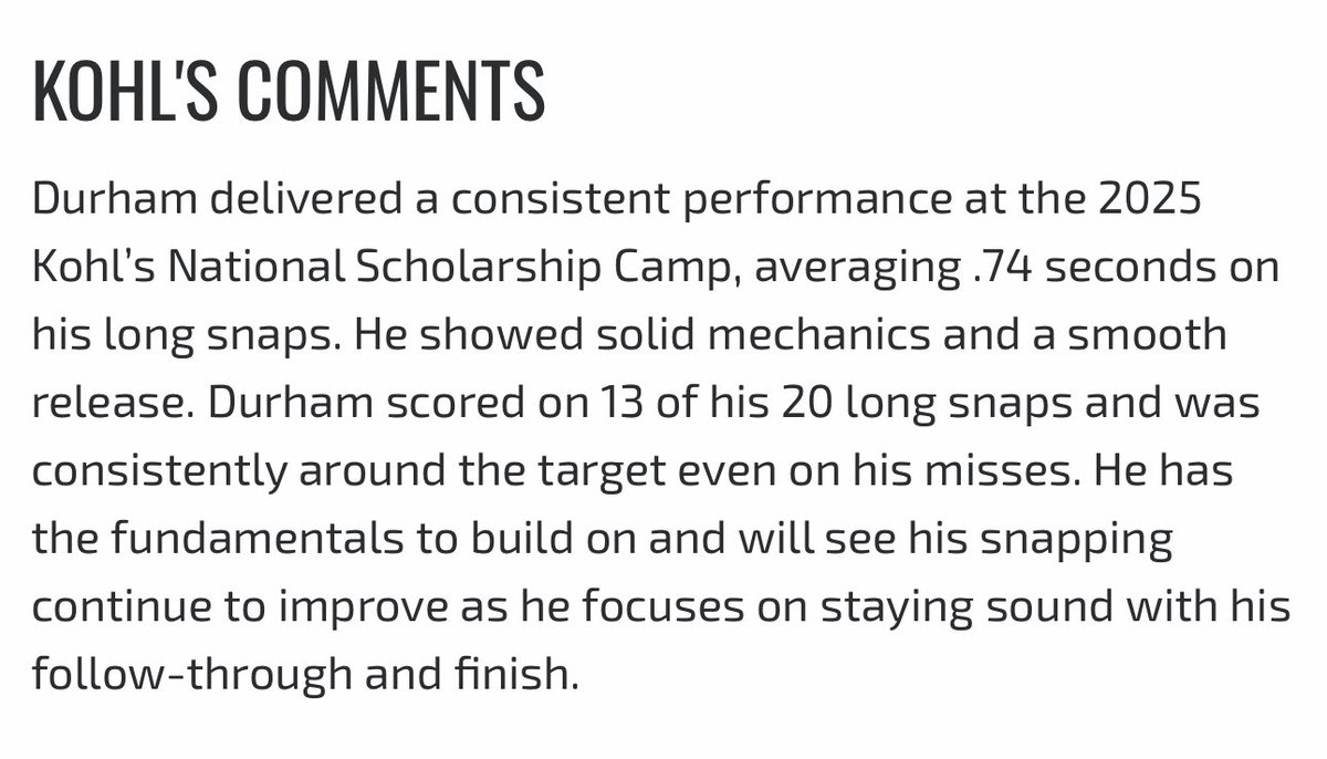 Noah Durham (@noahdurham2027) on Twitter photo Had a GREAT 1st camp <a href="/KohlsKicking/">Kohl's Kicking Camps</a> & I'm proud to share I earned a 3.5⭐️ rating for longsnapping & I'm in the top 8 for the class of 2027 in AZ after 10 wks w/ #AZelite Gonna get more ⭐️in Phx at the winter showcase in Dec! <a href="/michaelzdebski/">Michael Zdebski</a> <a href="/TurnerBernard1/">T</a> <a href="/JUSTCHILLY/">Just Chilly</a>
<a href="/RsmithYWV/">Richard Smith</a> Had a GREAT 1st camp <a href="/KohlsKicking/">Kohl's Kicking Camps</a> & I'm proud to share I earned a 3.5⭐️ rating for longsnapping & I'm in the top 8 for the class of 2027 in AZ after 10 wks w/ #AZelite Gonna get more ⭐️in Phx at the winter showcase in Dec! <a href="/michaelzdebski/">Michael Zdebski</a> <a href="/TurnerBernard1/">T</a> <a href="/JUSTCHILLY/">Just Chilly</a>
<a href="/RsmithYWV/">Richard Smith</a>