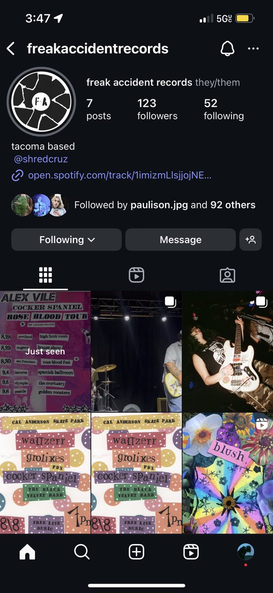 im not making a twitter for the label because i hate this app but !!!! i started a label like last month and you can follow me on instagram if ur interested in what me and my friends are up to 🌟 @freakaccidentrecords 💕