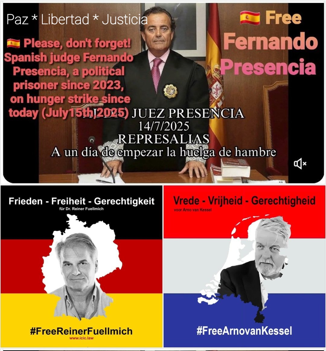 <a href="/PoisonIvy_seesU/">PoisonIvy</a> #FreeReinerFuellmich 🇩🇪
#PoliticalPrisoner since Oct.2023 
#FreeArnoVanKessel 🇳🇱 
#PoliticalPrisoner since June 2025
#FreeFernandoPresencia 🇪🇦 
#PoliticalPrisoner since 2023
On hunger strike since July 15th, 2025, now 21 days already!
x.com/FreeFuellmich/…