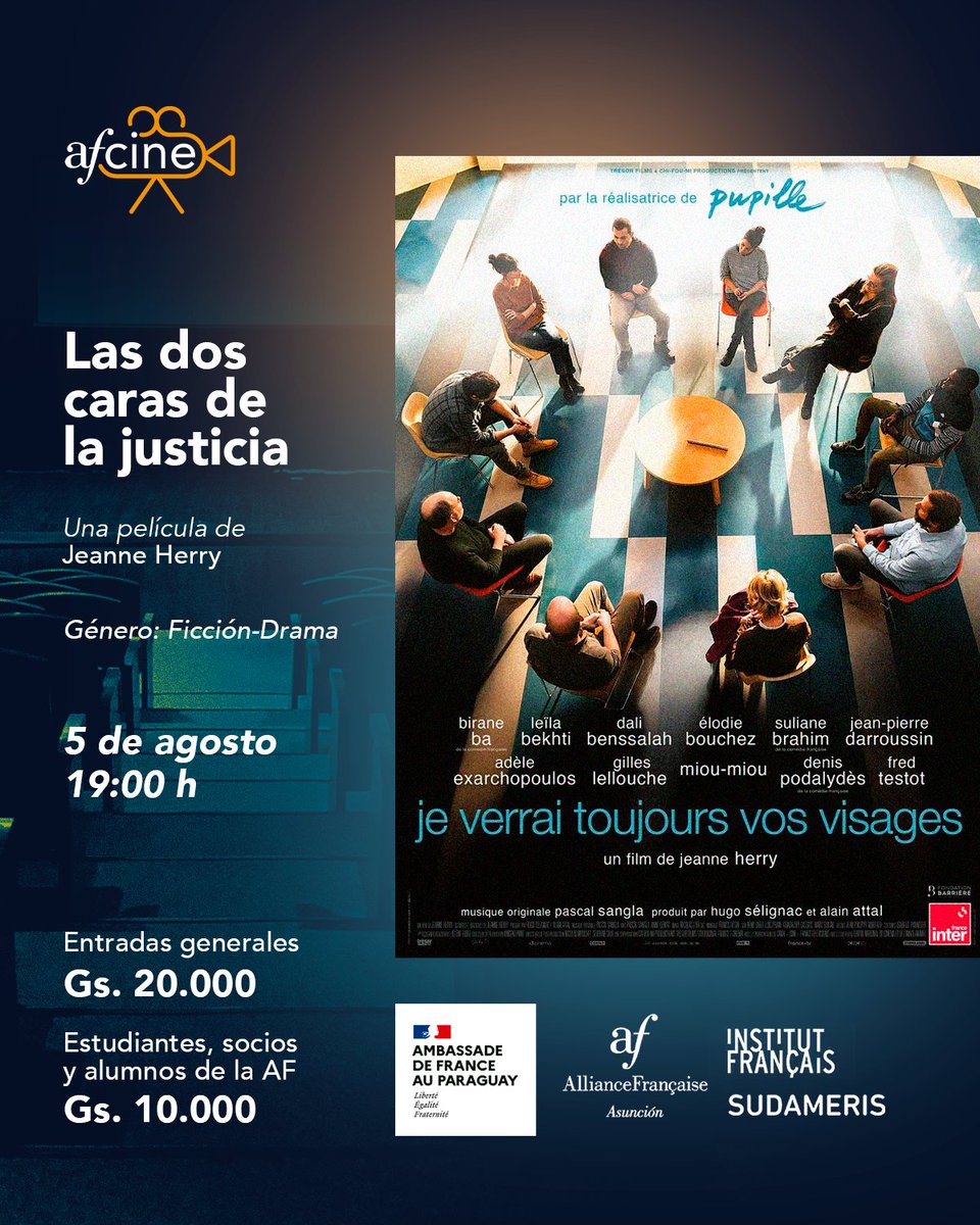 🎬 Ciclo de cine francés |  "Las dos caras de la justicia" en #AFCine
Un filme profundo sobre reparación, palabra y humanidad.

📅 Mar 6 ago – 🕖 19 h
📍 Sala Molière – Alianza Francesa (Estigarribia c/ EE.UU.)
🎟️ Subt. en español
🎫 Entradas: bit.ly/4cmYd0i