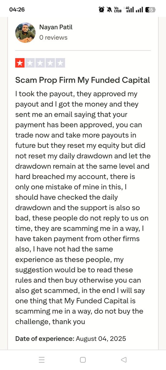 Nayaan Paatil (@fxwithnayan_06) on Twitter photo Don't buy the challenge it is a scam prop firm <a href="/MyFundedReal/">MyFundedCapital</a>
Read all the screenshots below, these people have accepted that it was their mistake. end I will say one thing that <a href="/MyFundedReal/">MyFundedCapital</a> is scamming me.. must read the screenshot of trustpilot, you will get full information Don't buy the challenge it is a scam prop firm <a href="/MyFundedReal/">MyFundedCapital</a>
Read all the screenshots below, these people have accepted that it was their mistake. end I will say one thing that <a href="/MyFundedReal/">MyFundedCapital</a> is scamming me.. must read the screenshot of trustpilot, you will get full information