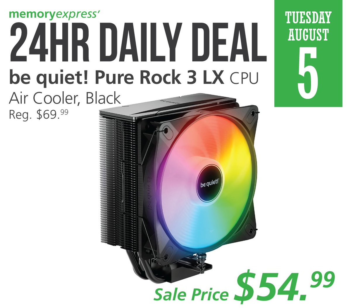 #24hrDailyDeal:
This #bequietofficial Pure Rock 3 LX CPU Air Cooler rocks your system with very high performance in a compact design and a specially designed Light Wings LX 120mm ARGB PWM Fan.
Get today's 24hr Daily Deal for only $54.99!
bit.ly/3HiHUI6