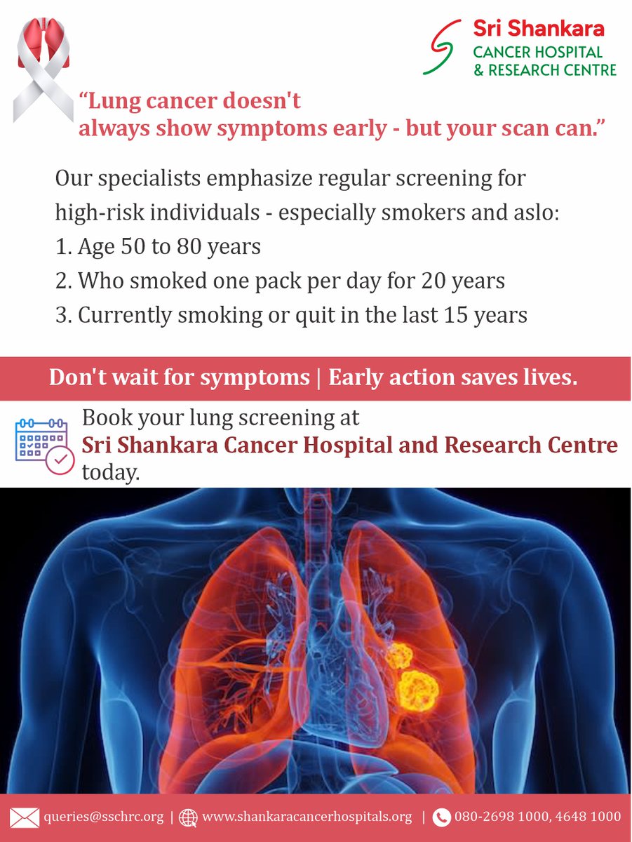 Sri Shankara Cancer Hospital & Research Centre (@shankaracancer) on Twitter photo Lung cancer doesn’t always show symptoms early — but your scan can.
Our specialists at <a href="/shankaracancer/">Sri Shankara Cancer Hospital & Research Centre</a> suggest screening for high-risk individuals, especially smokers.
Don’t wait for symptoms. Early detection saves lives.
#LungCancer #BreatheFree #srishankaracancerhospital Lung cancer doesn’t always show symptoms early — but your scan can.
Our specialists at <a href="/shankaracancer/">Sri Shankara Cancer Hospital & Research Centre</a> suggest screening for high-risk individuals, especially smokers.
Don’t wait for symptoms. Early detection saves lives.
#LungCancer #BreatheFree #srishankaracancerhospital