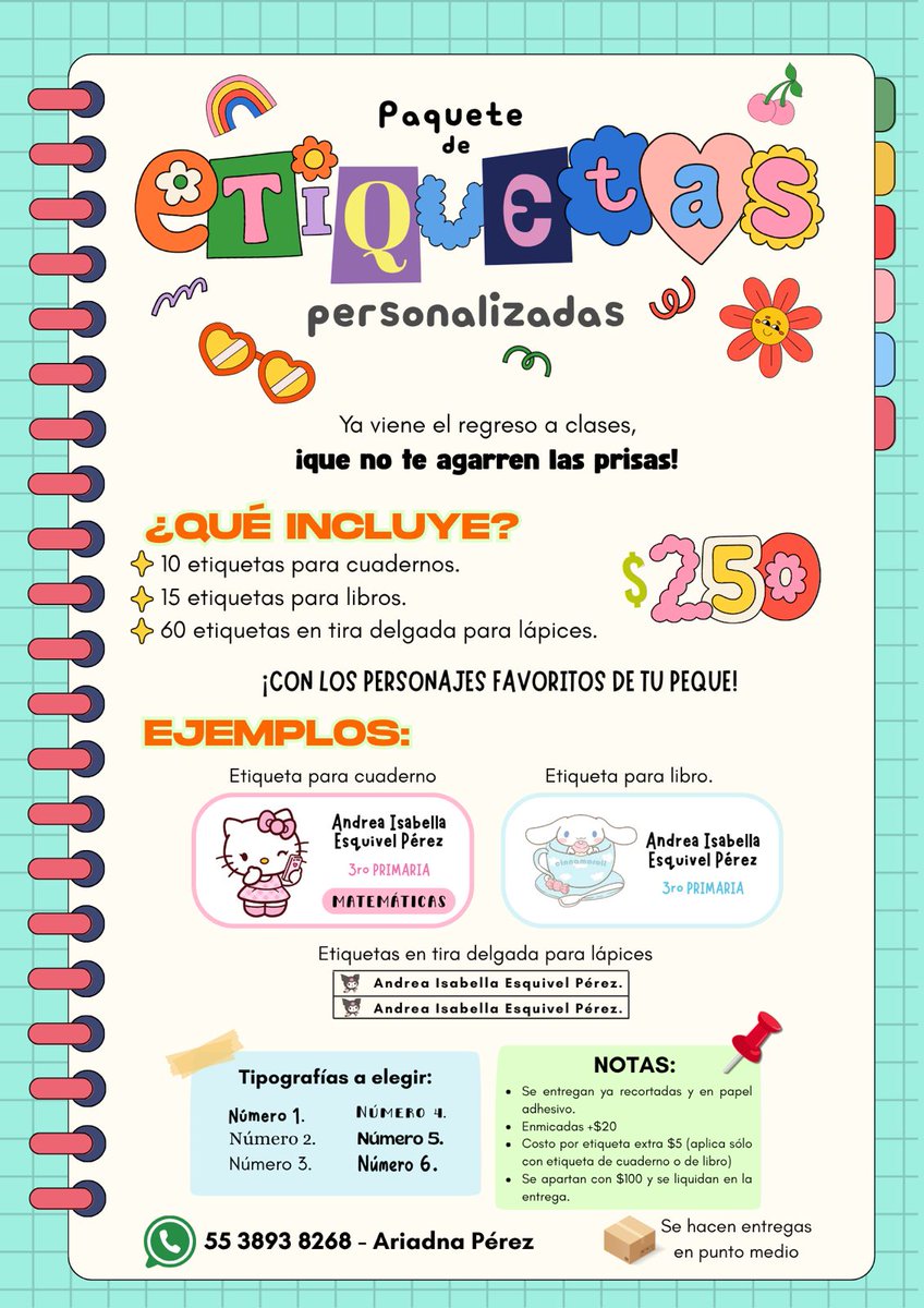 Familia ruidosa, si quieren que los libros y cuadernos de sus peques y no tan peques tengan un diferenciador, hagan sus pedidos de etiquetas personalizadas.
#LlameYa