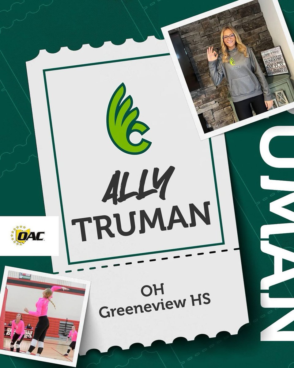Now introducing OH, Ally Truman! Ally is from Jamestown, Ohio and will be majoring in Business Administration. Please help us welcome Ally to WCVB! 🤩🏐💚