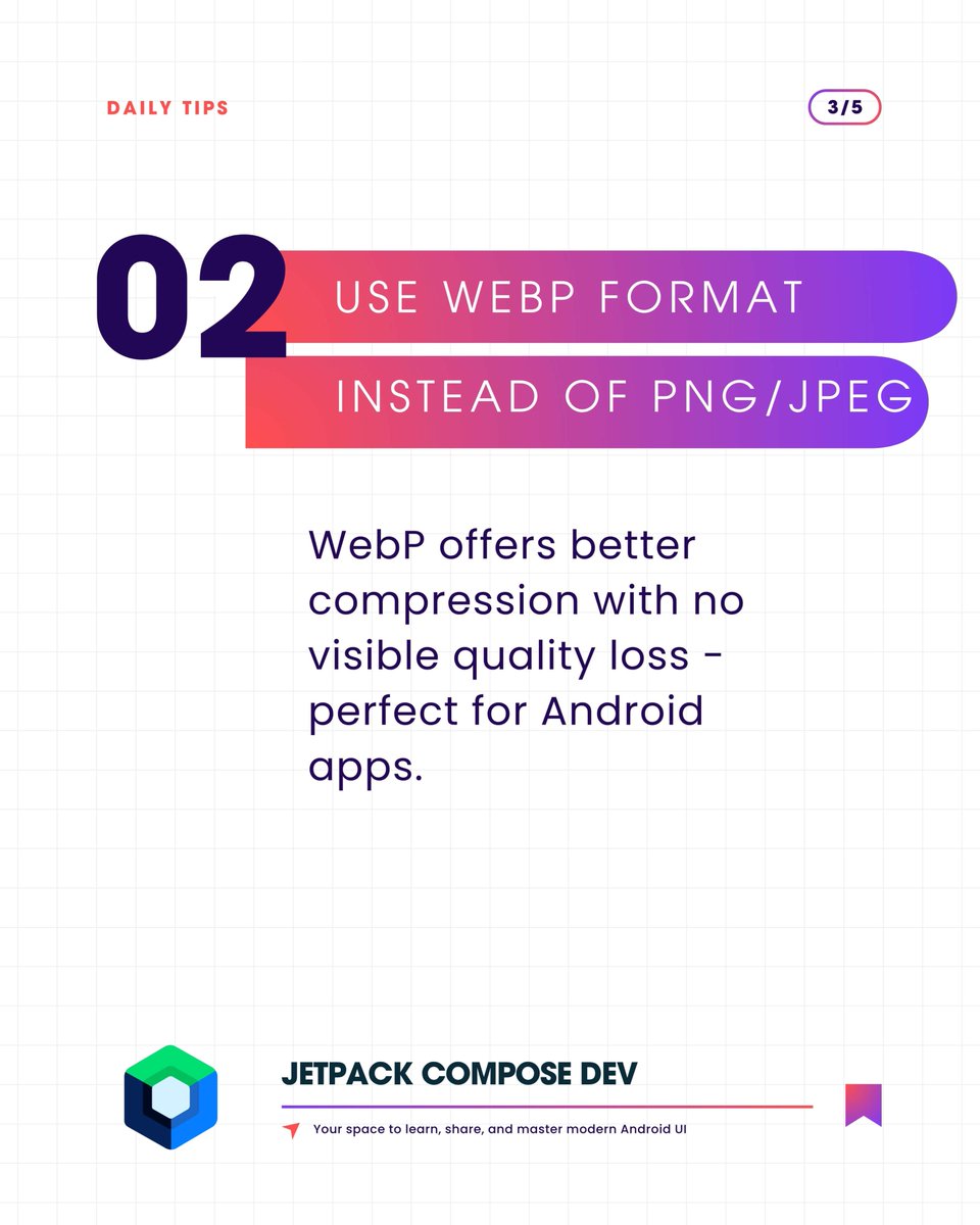 compose_dev's tweet image. Speed Up Your App: 3 Image Optimization Tips
Unoptimized images slow down your Jetpack Compose  app and increase uninstall rates. 

Read more:
boltuix.com/2025/08/speed-…

 #jetpackcompose #androiddev  #jetpackcomposedev #developers