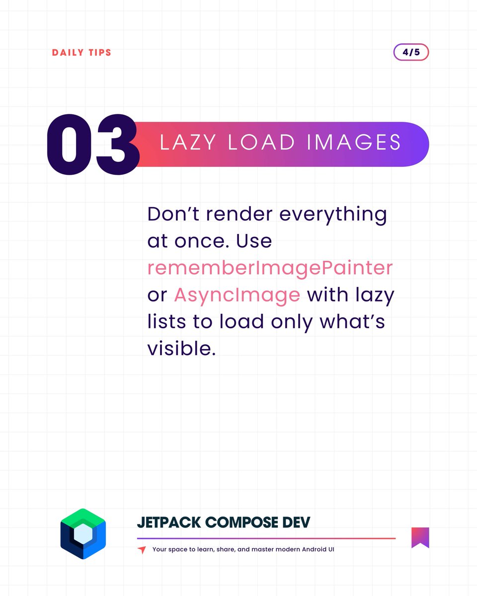 compose_dev's tweet image. Speed Up Your App: 3 Image Optimization Tips
Unoptimized images slow down your Jetpack Compose  app and increase uninstall rates. 

Read more:
boltuix.com/2025/08/speed-…

 #jetpackcompose #androiddev  #jetpackcomposedev #developers