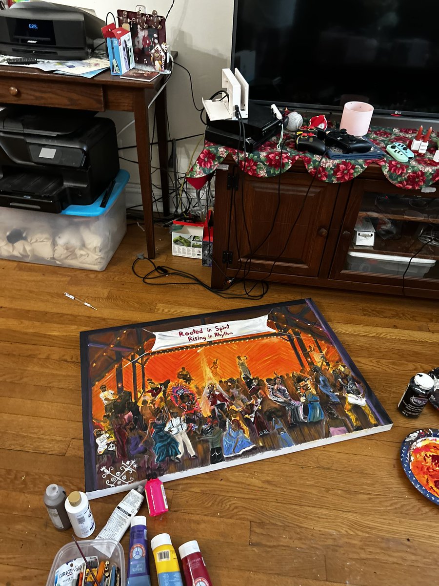 catherineeroth's tweet image. 30&quot;x40&quot;
This painting is inspired by the movie Sinners. Influences from Sinners as well as the original painting &quot;Sugar Shack&quot; by Ernie Barnes can be seen through the characters included.
#sinners #sinnersmovie #michaelbjordan #painting #art #artbasel #artphoto #artist