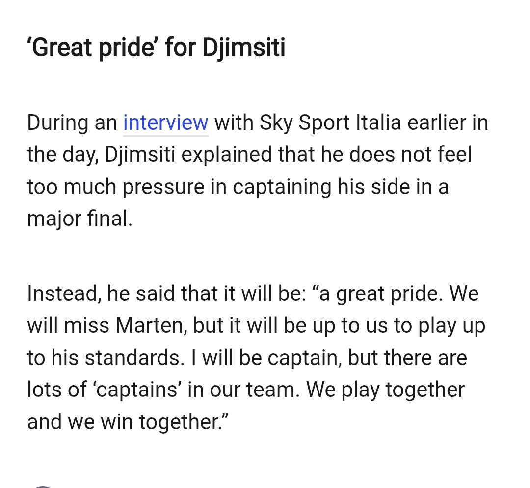 Nothing new untuk Gasp, jadi kemungkinan tidak ada kapten definitif. So, siapapun di line up, yg capsnya paling banyak otomatis jadi kapten. Saat ini Elsha caps paling banyak, tapi dari kemungkinan paling sering starter Cristante. Seperti halnya de Roon di Atalanta.