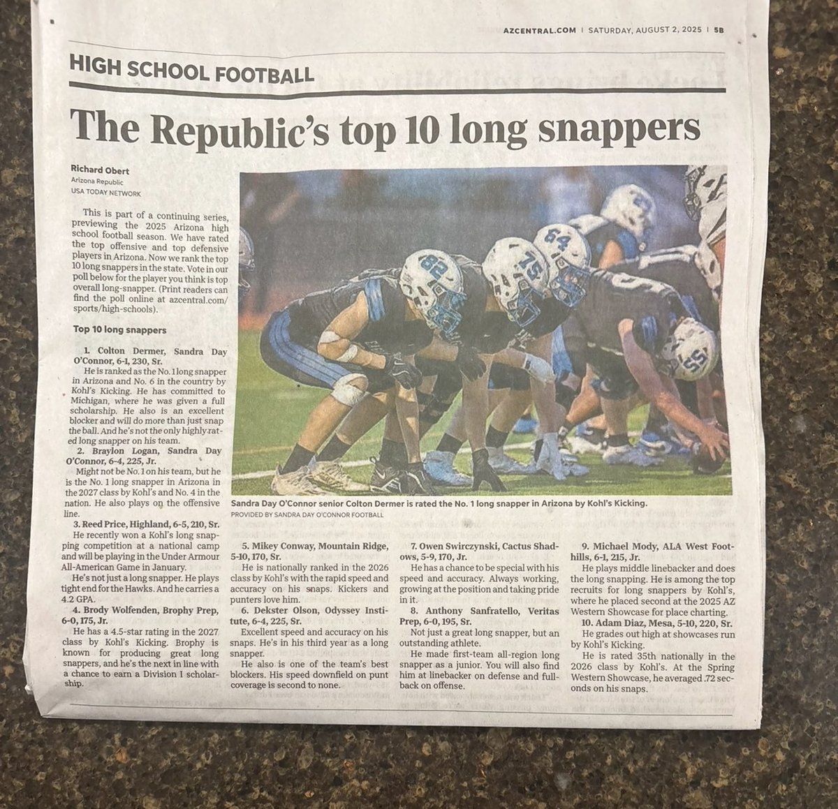 Braylon Logan (@braylon_logan) on Twitter photo Proud to be a Sandra Day O’Conner long snapper! <a href="/colton_dermer/">Colton Dermer 5⭐️ LS</a> and I ranked as the top 2 snappers in the State by the Arizona Republic. Gonna be a great season! #AZEliteSnapping <a href="/TurnerBernard1/">T</a> <a href="/steverausch17/">Rausch Kicking</a> <a href="/Coach_Casper/">Coach Casey Casper</a> <a href="/KohlsSnapping/">Kohl's Snapping Camps</a> <a href="/KohlsHighlights/">Kicking, Punting, Long Snapping Highlights</a> <a href="/bkullos/">Coach Ben Kullos</a> <a href="/oc_football/">O'Connor Football</a> Proud to be a Sandra Day O’Conner long snapper! <a href="/colton_dermer/">Colton Dermer 5⭐️ LS</a> and I ranked as the top 2 snappers in the State by the Arizona Republic. Gonna be a great season! #AZEliteSnapping <a href="/TurnerBernard1/">T</a> <a href="/steverausch17/">Rausch Kicking</a> <a href="/Coach_Casper/">Coach Casey Casper</a> <a href="/KohlsSnapping/">Kohl's Snapping Camps</a> <a href="/KohlsHighlights/">Kicking, Punting, Long Snapping Highlights</a> <a href="/bkullos/">Coach Ben Kullos</a> <a href="/oc_football/">O'Connor Football</a>