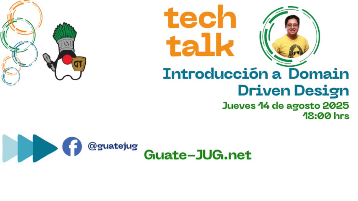 Java Guatemala (@guatejug) on Twitter photo 📢 #GuateJUG #TechTalks 💬
En esta ocasión, junto a <a href="/moroquin/">Oliver Sierra</a> exploraremos cómo Domain-Driven Design nos guía hacia arquitecturas sólidas y mantenibles.
🗓️ Jueves 14 de agosto
🕕 6 PM 🇬🇹🇸🇻🇭🇳🇳🇮🇨🇷🇲🇽
🕖 7 PM 🇪🇨🇵🇦🇨🇴🇵🇪
🔴 facebook.com/events/1471335…
#RoadToJConf2025 📢 #GuateJUG #TechTalks 💬
En esta ocasión, junto a <a href="/moroquin/">Oliver Sierra</a> exploraremos cómo Domain-Driven Design nos guía hacia arquitecturas sólidas y mantenibles.
🗓️ Jueves 14 de agosto
🕕 6 PM 🇬🇹🇸🇻🇭🇳🇳🇮🇨🇷🇲🇽
🕖 7 PM 🇪🇨🇵🇦🇨🇴🇵🇪
🔴 facebook.com/events/1471335…
#RoadToJConf2025