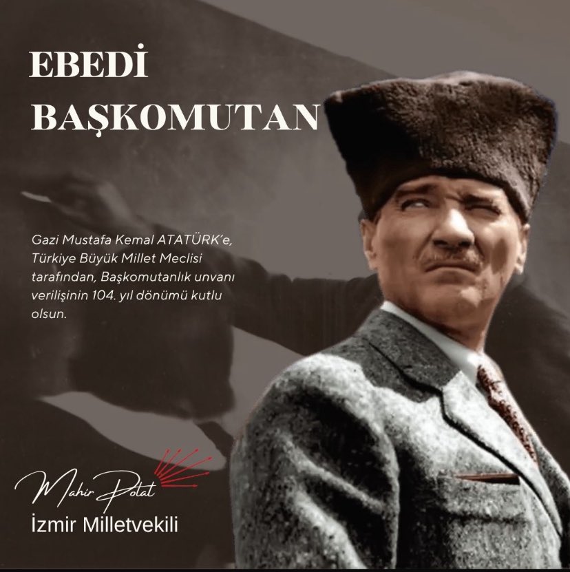 5 Ağustos 1921 yılında TBMM tarafından Mustafa Kemal Paşa’ya Başkomutanlık unvanı verildi.

Türk ordularının Ebedi Başkomutanı Mustafa Kemal Atatürk’ü saygı ve rahmetle anıyorum.