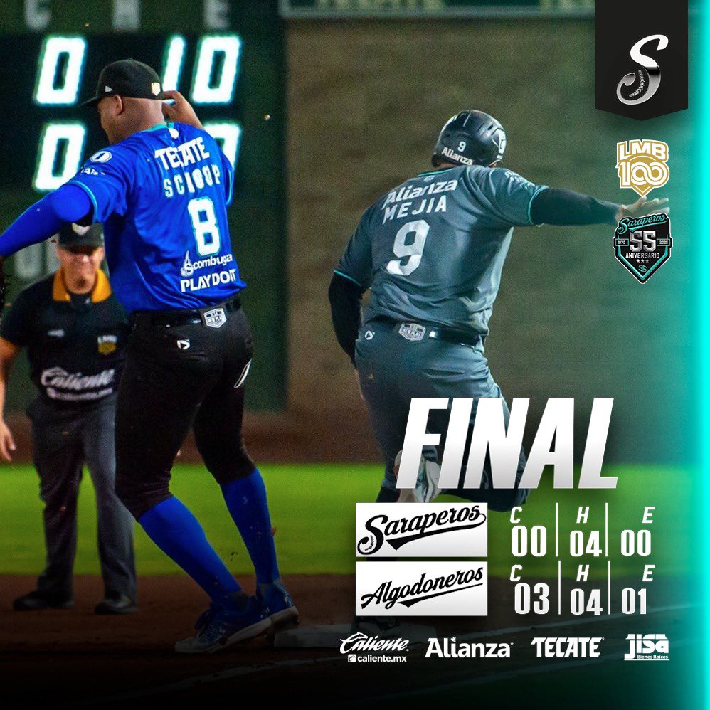 Pizarra final en Torreón. 

Caliente.mx Alianza Tecate JISA 

#𝟓𝗔𝗥𝗔𝗣𝗘𝗥𝗢𝟓