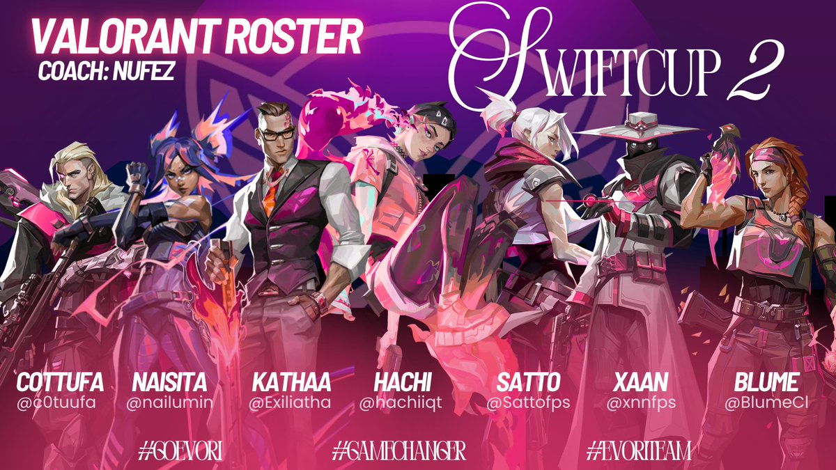 ¡𝐁𝐈𝐄𝐍𝐕𝐄𝐍𝐈𝐃𝐀𝐒 𝐂𝐇𝐈𝐂𝐀𝐒!🦋

Hoy presentamos nuestro roster de #VALORANT para la #Swiftcup2 

🩷<a href="/nailumin/">naisita ♡ ࣪ ִֶָ☾.</a> 
🩷<a href="/Exiliatha/">Kathaa</a>
🩷<a href="/hachiiqt/">hachi 兎</a>
🩷@blumecl
🩷<a href="/Sattofps/">Satto</a>
🩷<a href="/siexist2999/">29999</a>
🩷<a href="/c0tuufa/">anaís</a>

🩵<a href="/Nufes1/">nufes</a> 

¡Pronto estaremos publicando los próximos partidos! 
#GoEvori #EvoriTeam