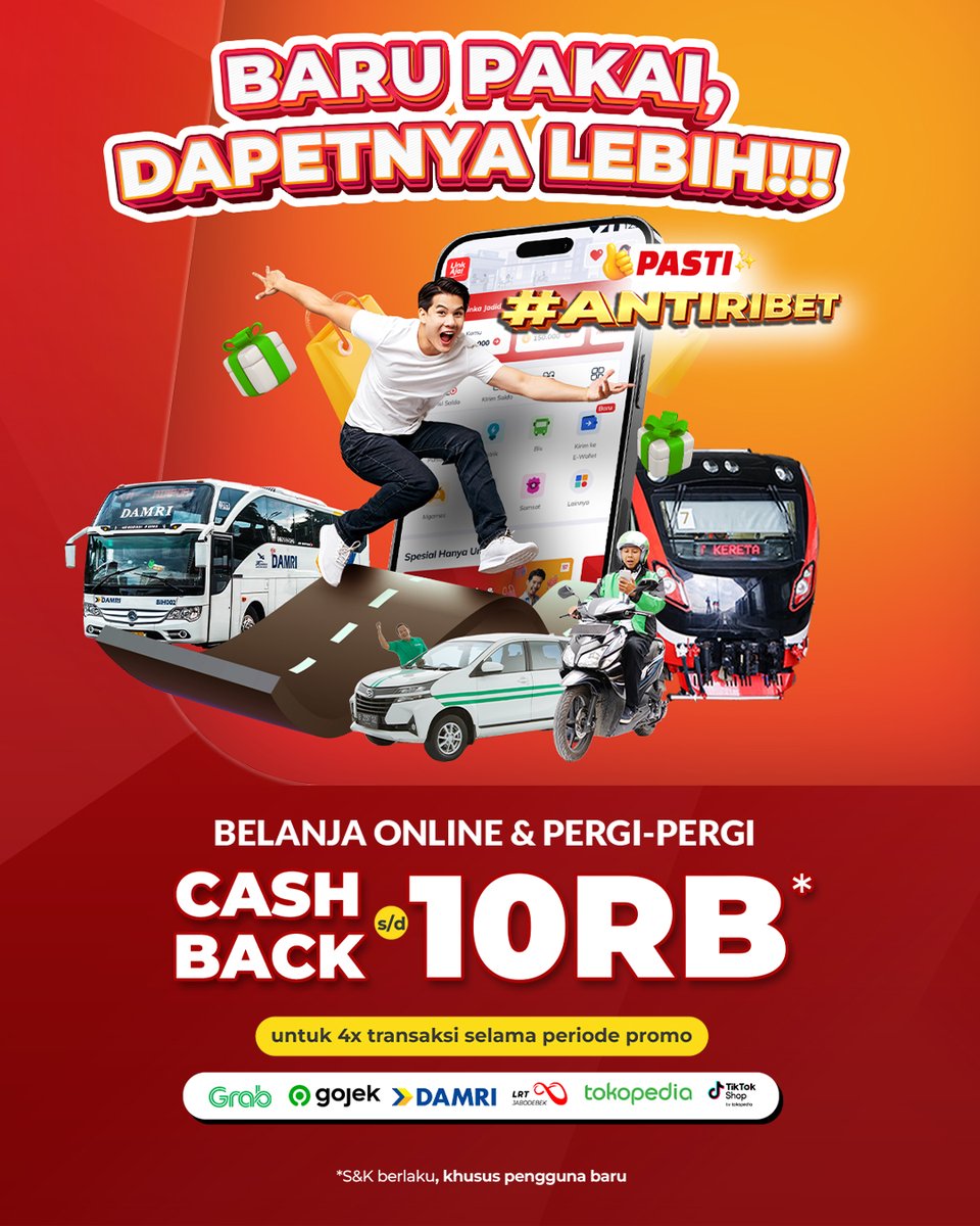Sobat LinkAja bisa dapat cashback sampai 10RB saat kamu belanja online dan pergi-pergi dengan LinnkAja.

Cek informasi lengkap di linkaja.id/promo/linkaja-…

Customer Service: livechat.linkaja.id