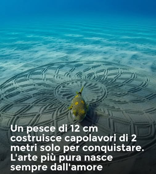 L'architetto più preciso e talentuoso del pianeta non è umano. È un pesce palla lungo appena 12 centimetri che vive nei fondali del Giappone. Questo piccolo artista crea sul fondo del mare opere architettoniche di 2 metri di diametro.
Ma la cosa più incredibile non sono le