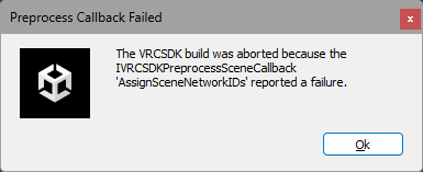 요즘 VRC SDK 업로드할 때 가장 억까인 메시지.
월드든 아바타든 상관없이 문제가 생기고, 전처리 단계에서 빌드 실패가 발생한다.
월드는 VRCWorld를 삭제한 뒤 새로 추가하면 해결되고,
아바타는 빈 GameObject를 새로 만든 후, 애니메이터, 디스크립터를 추가
기존 본, 메쉬를 옮기면 업로드 된다.