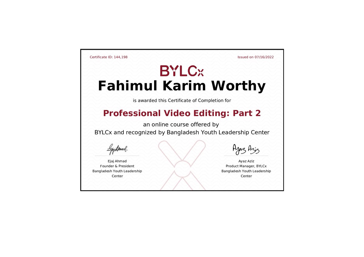 FahimulWorthy's tweet image. Completed the &quot;Professional Video Editing: Part 2&quot; certification! 🎬✨ Ready for complex video editing projects and visual storytelling.
#VideoEditingMastery #AdvancedEditing #CreativeSkills