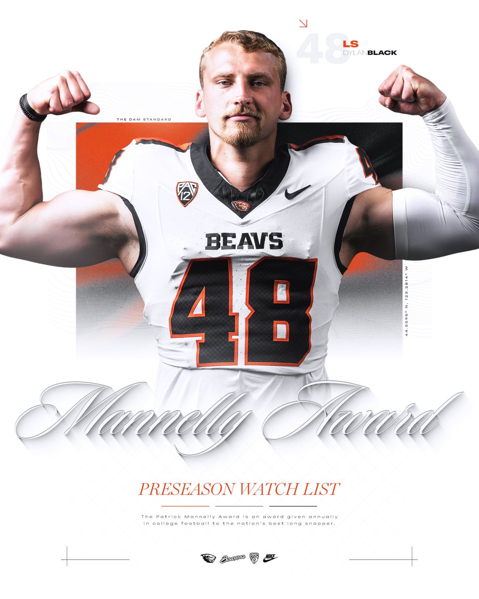 Dylan Black has been named to the Mannelly Award Watch List 🏆

📲 osubeavers.com/news/2025/8/4/…