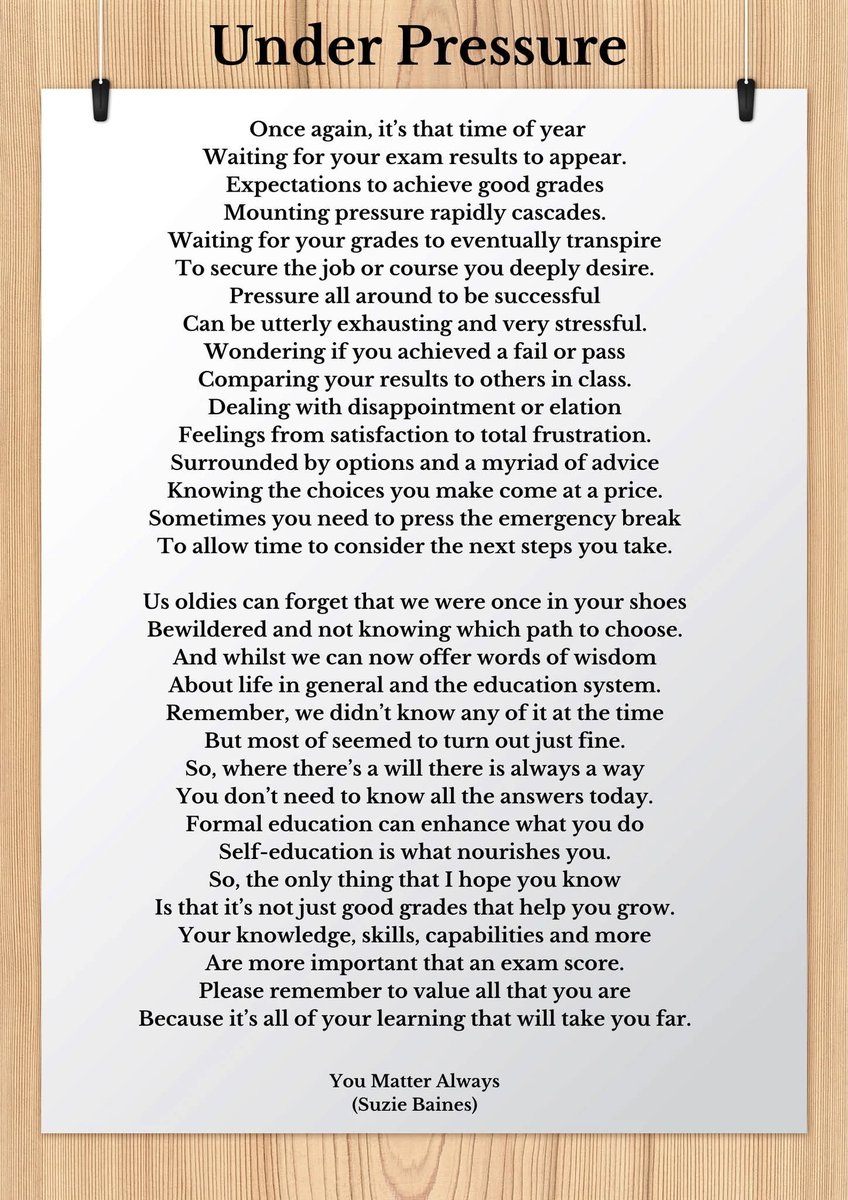SuzieYMA's tweet image. It's almost that time again when our young people are left sitting with uncertainty as they tentatively await their exam results. 
No matter what that piece of paper says...YOU are so much more than a set of grades 💜🙏💜. #YouMatterAlways #examresults #examstress #underpressure