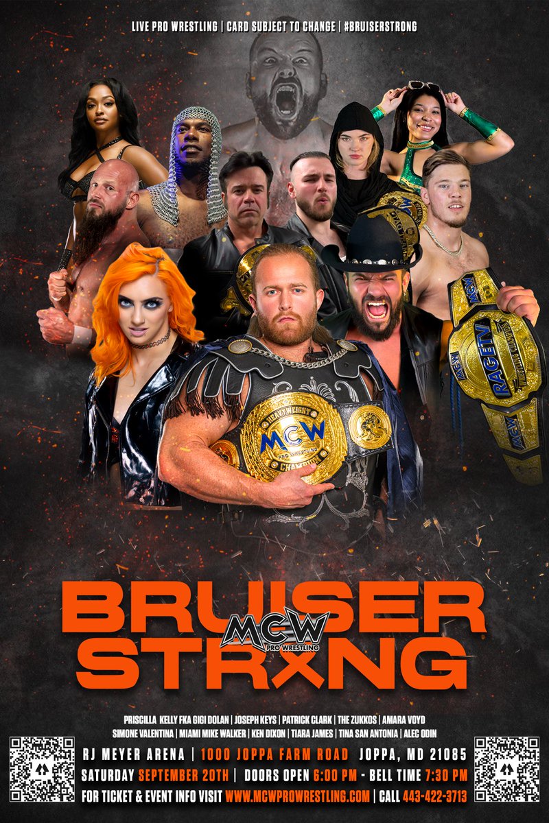 MCW Pro Wrestling (@mcwwrestling) on Twitter photo #MCWProWrestling returns to The RJ Meyer Arena in Joppa, #Maryland on Saturday night September 20th for #BruiserStrong 2025‼️ Meet former #WWE/#NXT Superstar <a href="/HellsFavoritePK/">Priscilla Kelly</a> and ALL your favorite #MCW Stars during the pre-show meet & greet 🫱🏻🫲🏿 Tickets 🎟️ for this event are on #MCWProWrestling returns to The RJ Meyer Arena in Joppa, #Maryland on Saturday night September 20th for #BruiserStrong 2025‼️ Meet former #WWE/#NXT Superstar <a href="/HellsFavoritePK/">Priscilla Kelly</a> and ALL your favorite #MCW Stars during the pre-show meet & greet 🫱🏻🫲🏿 Tickets 🎟️ for this event are on