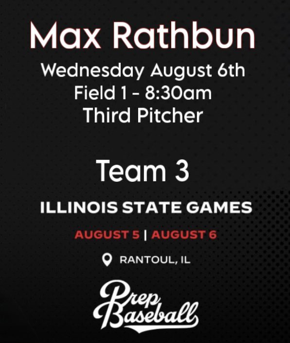Max Rathbun (@max_rathbun17) on Twitter photo Excited to compete at the PBR Illinois State Games! <a href="/PrepBaseballIL/">Prep Baseball Illinois</a>
<a href="/RhinoBaseball/">Rhino Baseball</a> <a href="/JCABaseball/">Hilltopper Baseball</a> <a href="/TreadHQ/">Tread Athletics</a> <a href="/zca13le/">Zach Cable</a> <a href="/Quigs22/">Ryan Quigley</a> <a href="/JakeRob26/">Jake Roberts</a> <a href="/DFierro_42/">Daniel Fierro</a> Excited to compete at the PBR Illinois State Games! <a href="/PrepBaseballIL/">Prep Baseball Illinois</a>
<a href="/RhinoBaseball/">Rhino Baseball</a> <a href="/JCABaseball/">Hilltopper Baseball</a> <a href="/TreadHQ/">Tread Athletics</a> <a href="/zca13le/">Zach Cable</a> <a href="/Quigs22/">Ryan Quigley</a> <a href="/JakeRob26/">Jake Roberts</a> <a href="/DFierro_42/">Daniel Fierro</a>