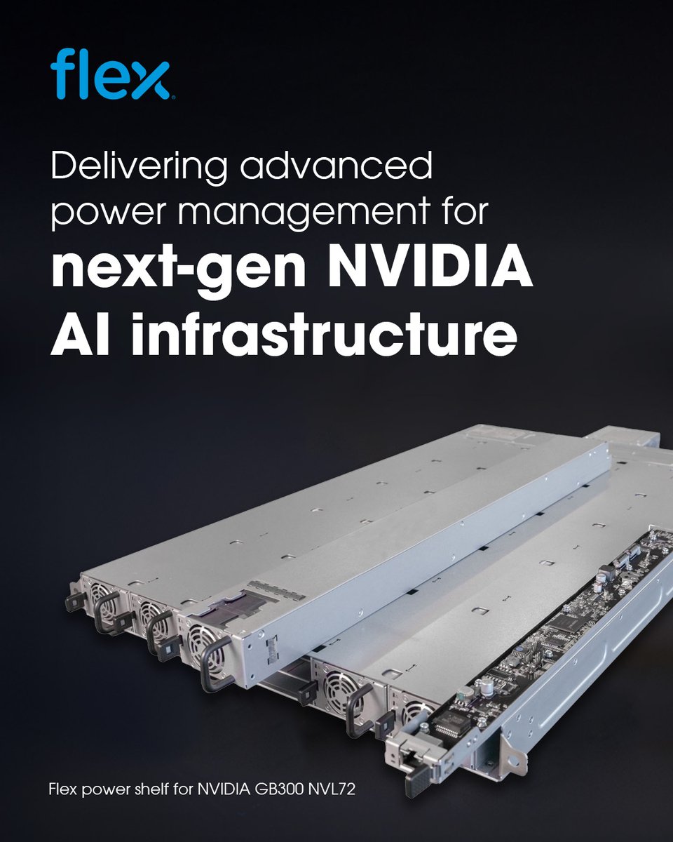 Flexintl's tweet image. Introducing our new power shelf for the @NVIDIA GB300 NVL72 platform that features 72 NVIDIA Blackwell Ultra GPUs enabling hyperscale &amp;amp; colocation customers deploy next-generation AI infrastructure with greater speed &amp;amp; efficiency. investors.flex.com/news/news-deta… #powershelf #OCPAPAC