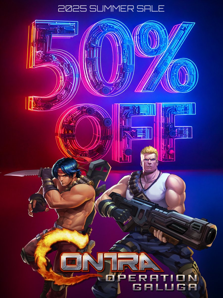 💥Head into the battlefield hotter than the sun💥
The discount sale for Contra: Operation Galuga is heading toward its finale🌊 Experience action as vivid as neon—before it’s gone! 
Make this summer unforgettable with Contra🔥
#ContraOG #魂斗羅

➡️ Nintendo Switch